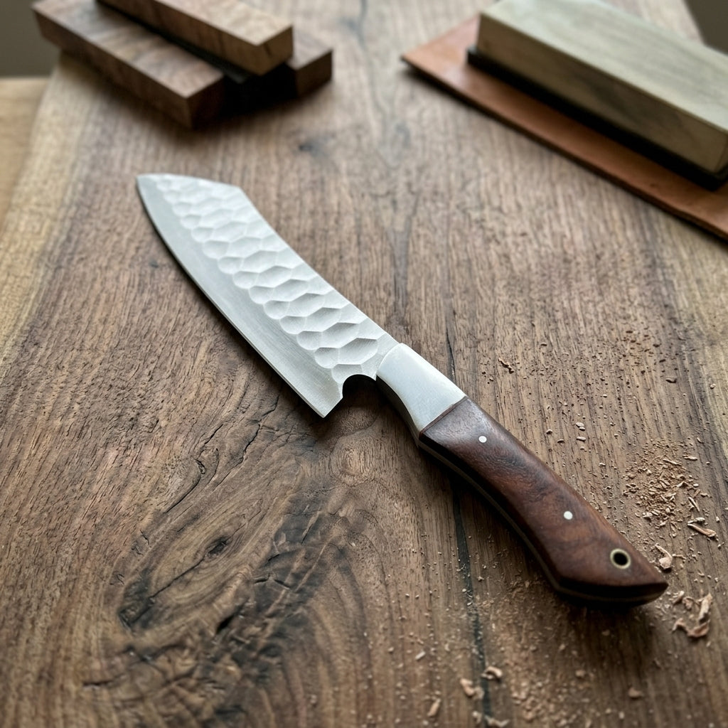 5-Piece Dark Wood Handle Chef Knife Set with Roll Case