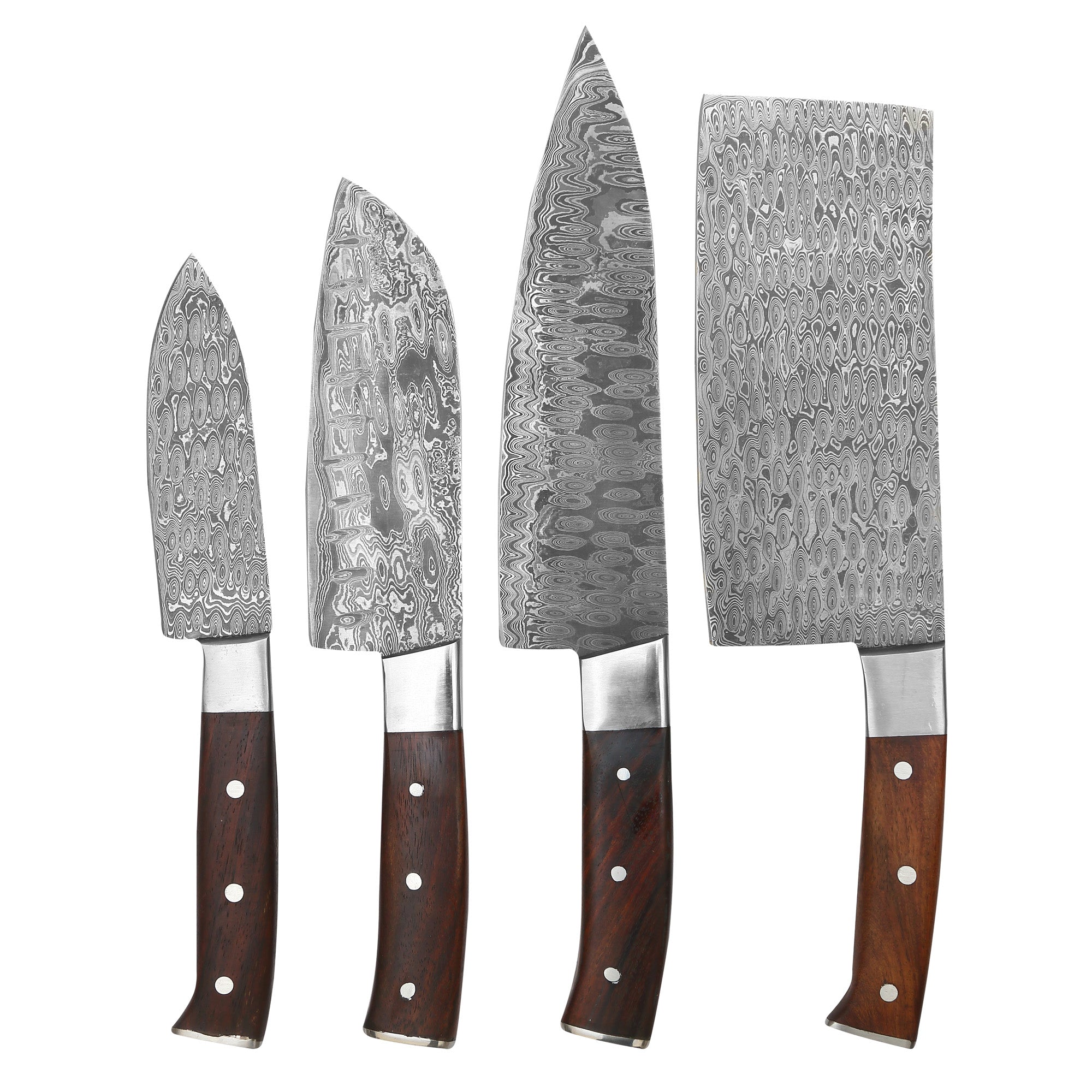 Damascus Steel Kitchen Knife Set  4 Piece Chef Knives Set with Leather Case  – Damascen Knives