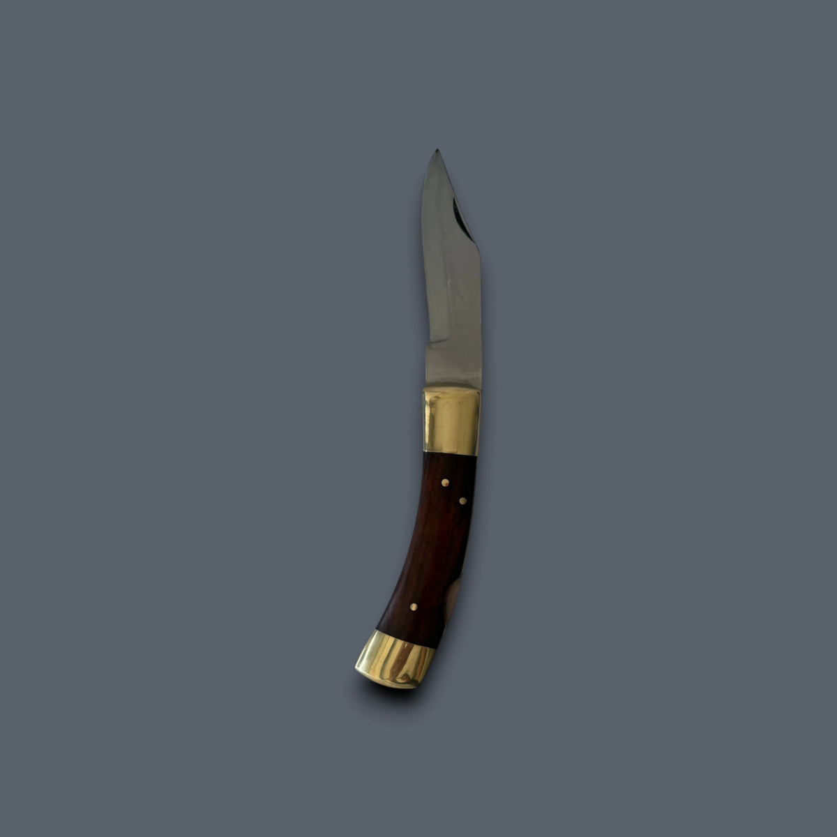 "Old School" Stainless Steel Folding Pocket Knife — Rosewood Handle, Double Brass Bolster, 3.5" Blade with Genuine Leather Sheath