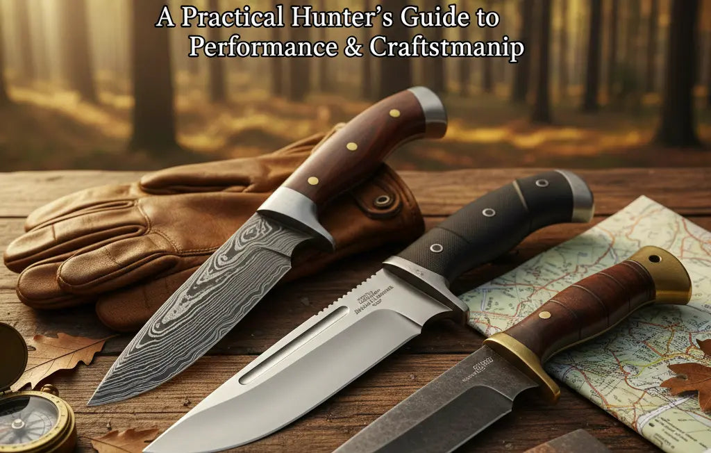 Image showing damascus steel knives and other blades for performance hunting gear