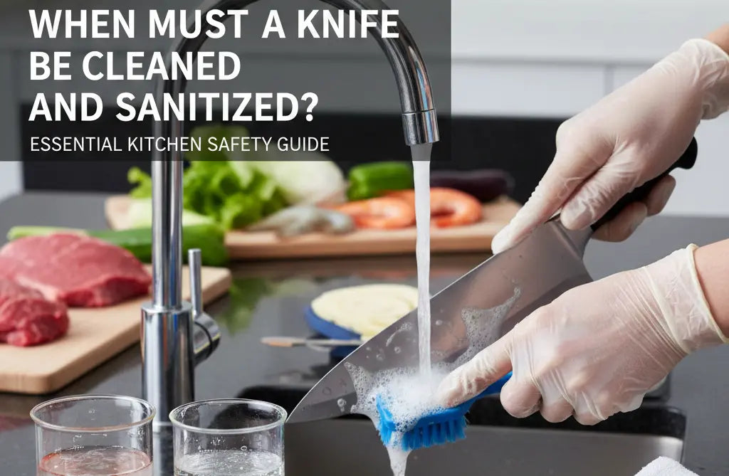 Infographic Image describing when must a knife be cleaned and sanitized