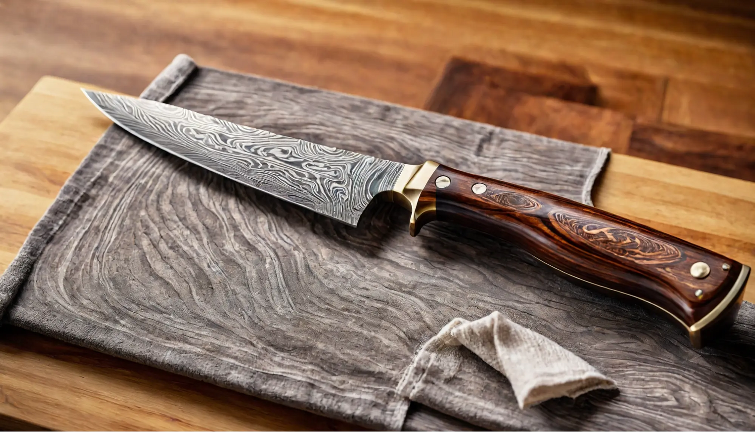 Damascus Fixed Blade Knife with Wood Handle