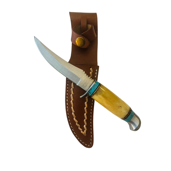 American Classic Hunting Knife – Bone Handle w/ Turquoise & Sheath