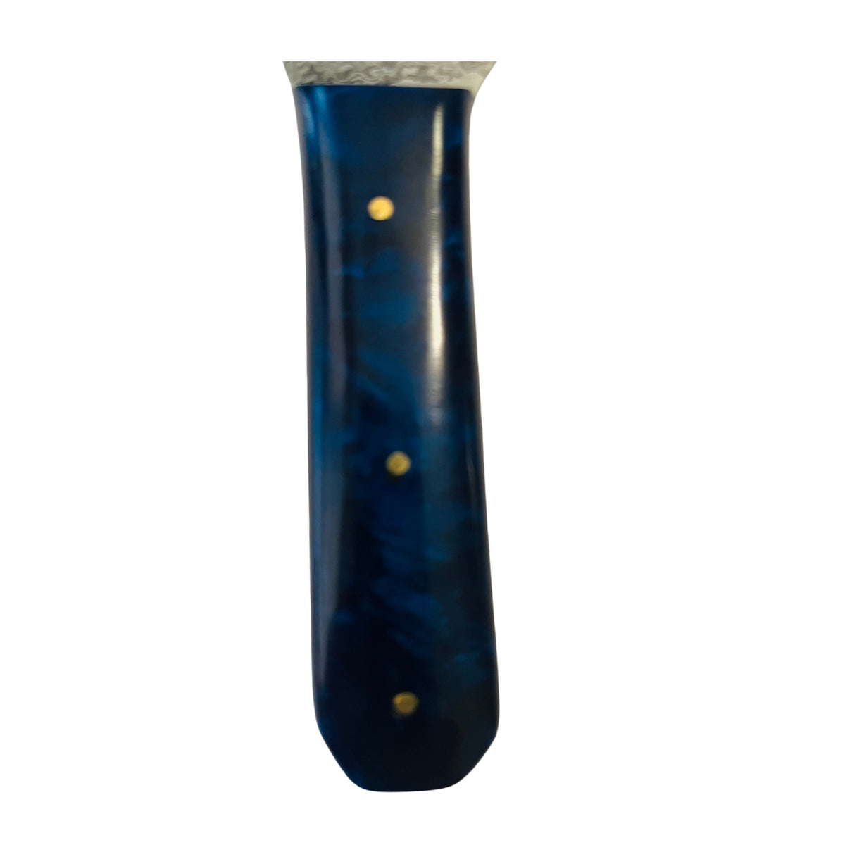 Damascus Fixed Blade Knife with Blue Resin Handle – 4.5" Hand-Forged Blade & Genuine Leather Sheath