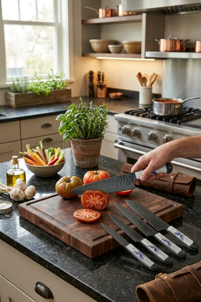 5 Piece Kitchen Knife Set with U.S. Flag Resin Handles