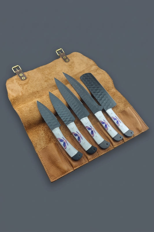 5 Piece Kitchen Knife Set with U.S. Flag Resin Handles