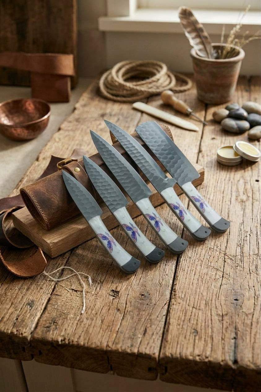5 Piece Kitchen Knife Set with U.S. Flag Resin Handles