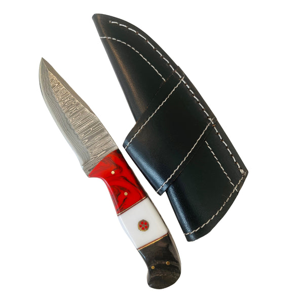 Classic Texas Damascus Fixed Blade Knife – 4" Blade, Plastic Handle