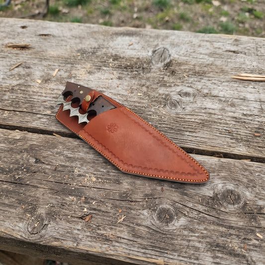 Damascus Steel 14-Inch"Fixed Blade Knife – Wood Handle with Leather Sheath