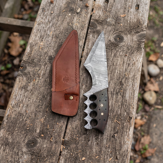 Damascus Steel 14-Inch"Fixed Blade Knife – Wood Handle with Leather Sheath