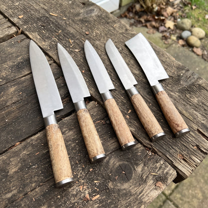 The Hearthwood — Handmade 5-Piece Stainless Steel Chef Knife Set with Pakkawood Handles & Genuine Leather Roll Case
