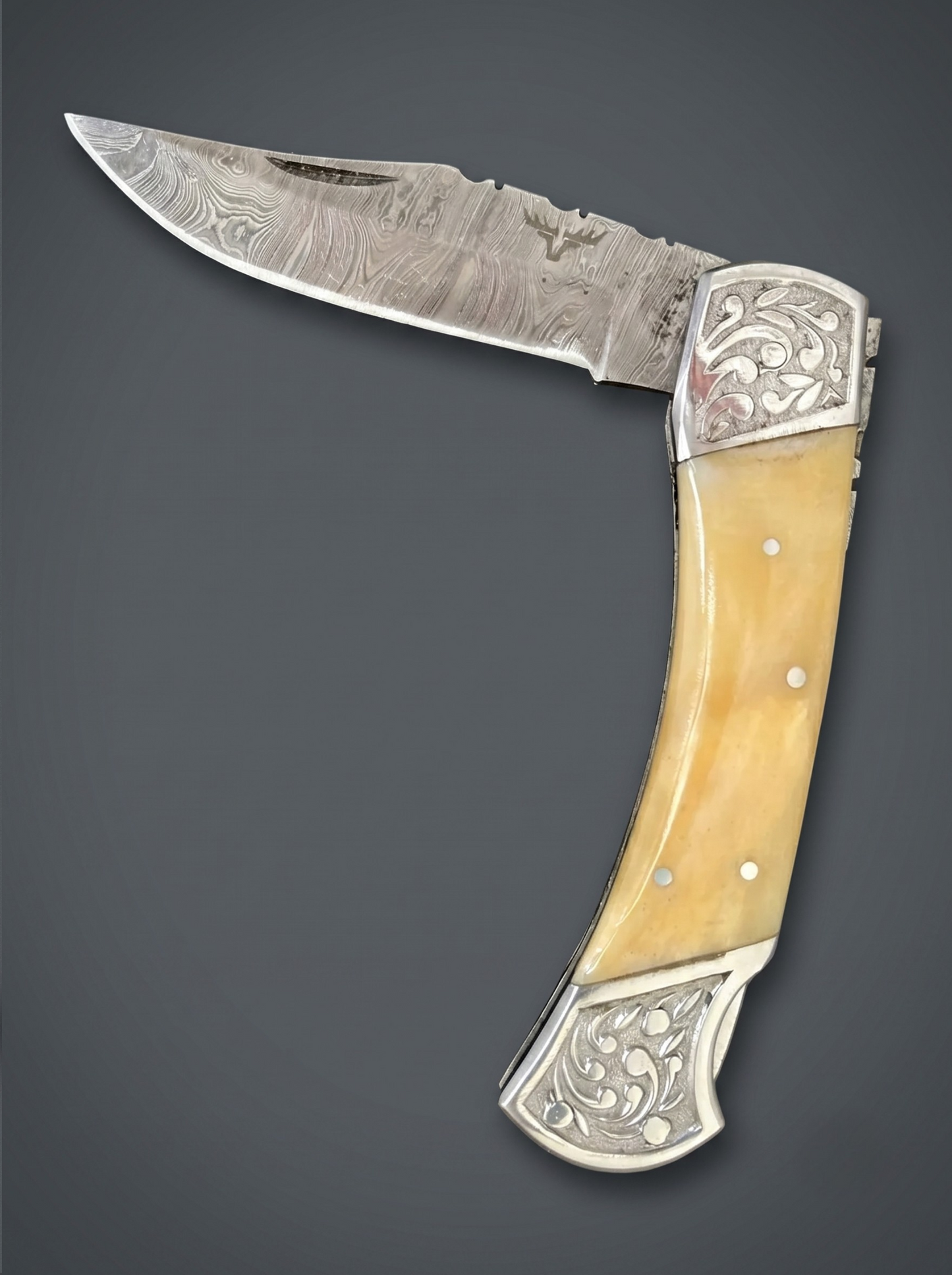 Heritage Utility – Folding Utility Knife with Bone Handle & 3’’ Damascus Steel Blade