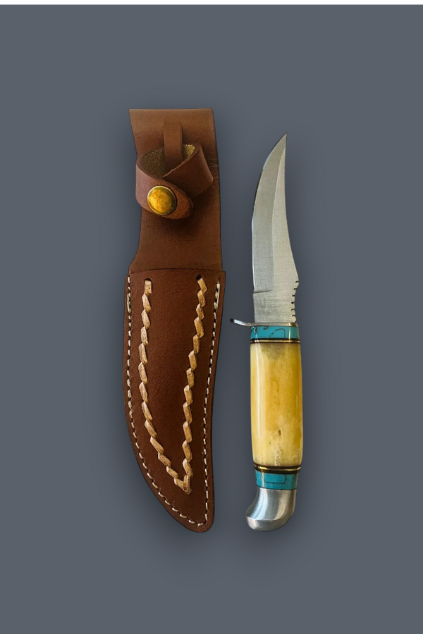 American Stainless Steel fixed blade hunting knife with bone handle