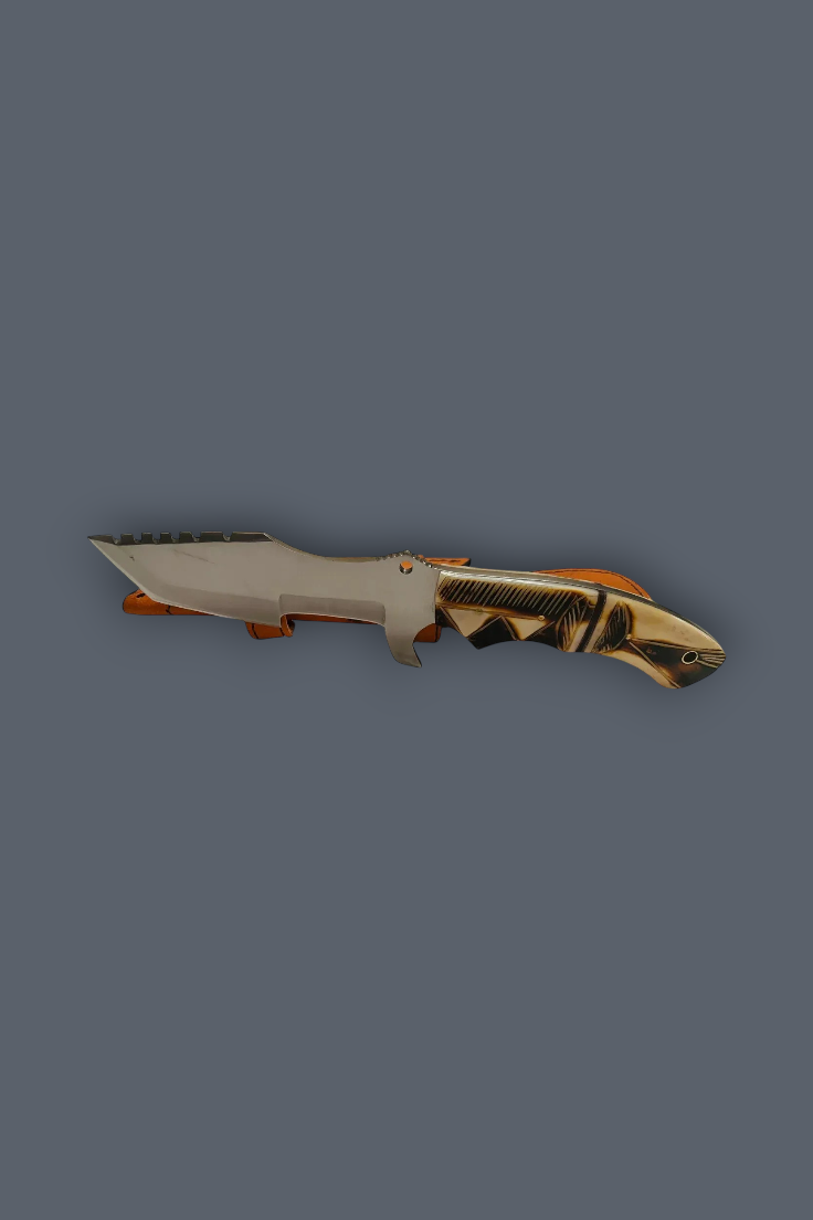 Stainless Steel Knife 6.5″ Fixed-blade, For Outdoor Hunting & Survival with Bone Handle & Sheath