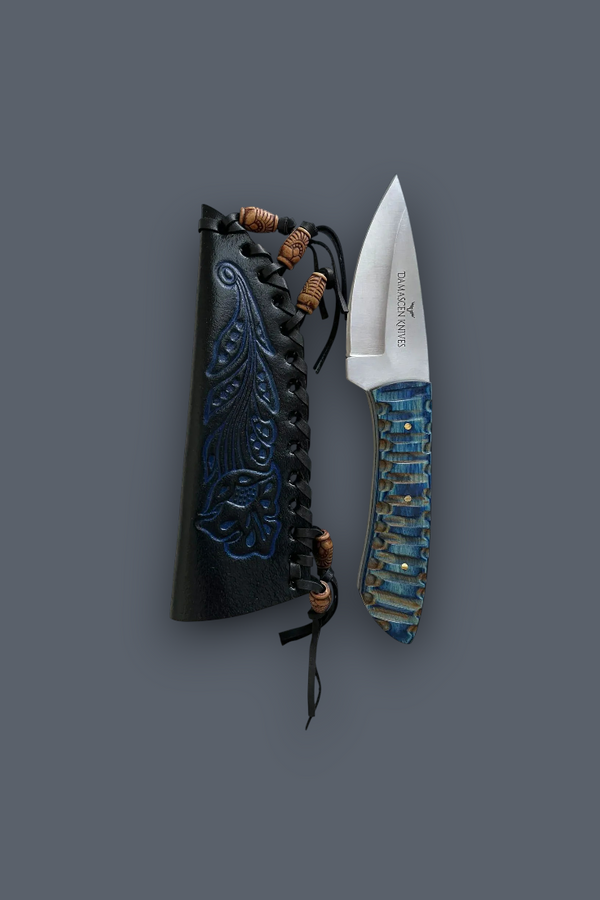 Blue Phantom fixed blade hunting knife with wood handle sheath