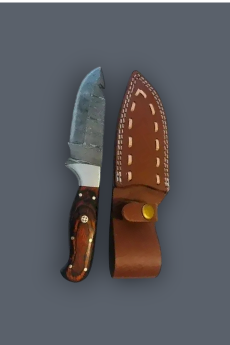 DAMASCEN KNIVES Hunting Knife Fixed Blade with Wood Handle Genuine Leather Sheath | Multicolor Wood