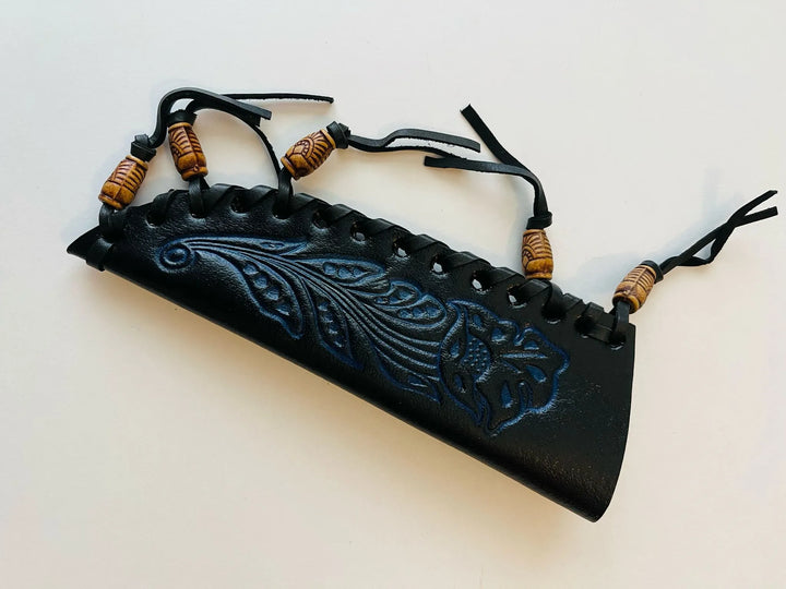 Complete Blue Phantom Fixed Blade Hunting Knife set with beaded leather case – rugged outdoor knife gear.