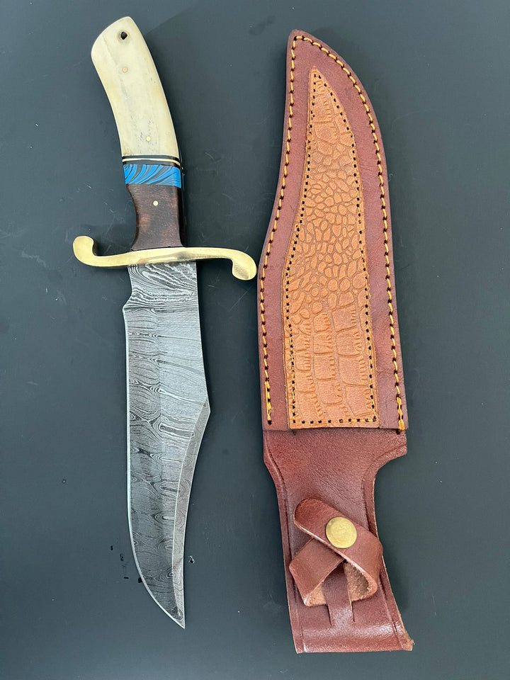 Bowie knife Style 255 with sheath standing upright for display