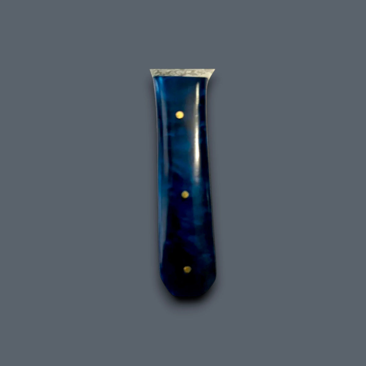 Damascus Fixed Blade Knife with Blue Resin Handle – 4.5" Hand-Forged Blade & Genuine Leather Sheath