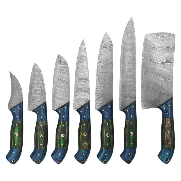 DAMASCEN KNIVES 7-Piece Knives Set for Kitchen Fixed Blade