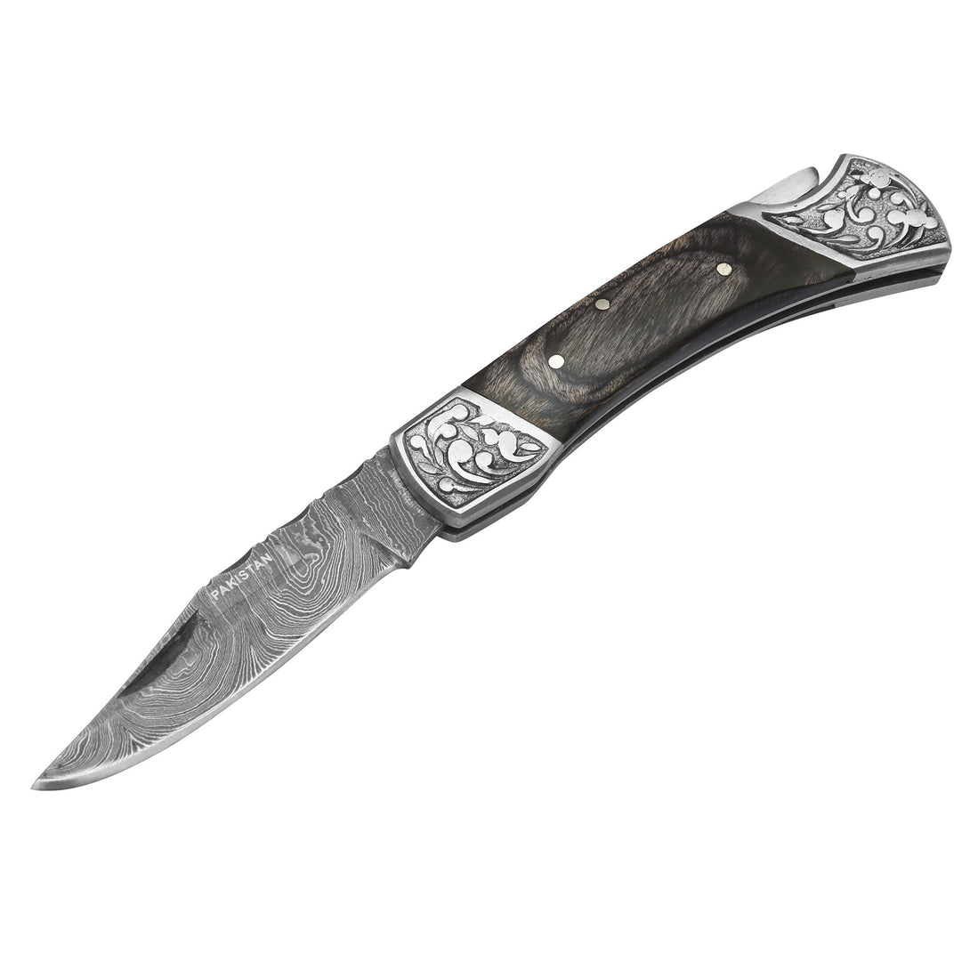 DAMASCEN KNIVES Classic Lockback Folding Knife Horn Handle