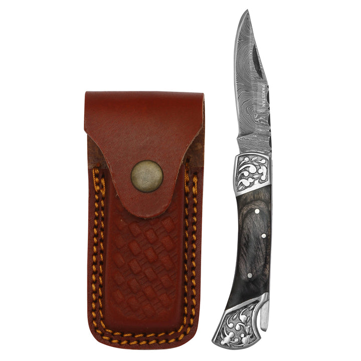 DAMASCEN KNIVES Classic Lockback Folding Knife Horn Handle