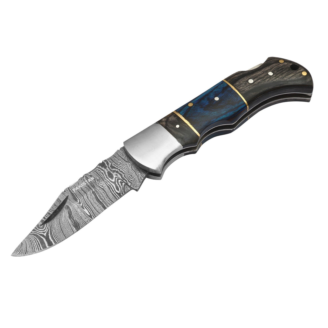 DAMASCEN KNIVES Classic Lockback Folding Knife Wood Handle