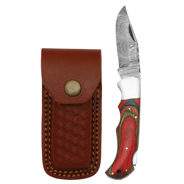 DAMASCEN KNIVES Classic Lockback Folding Knife Wood Handle