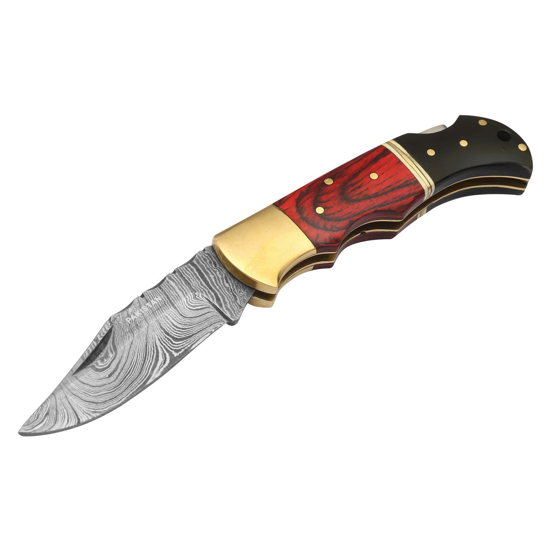 DAMASCEN KNIVES Classic Lockback Folding Knife Wood Handle