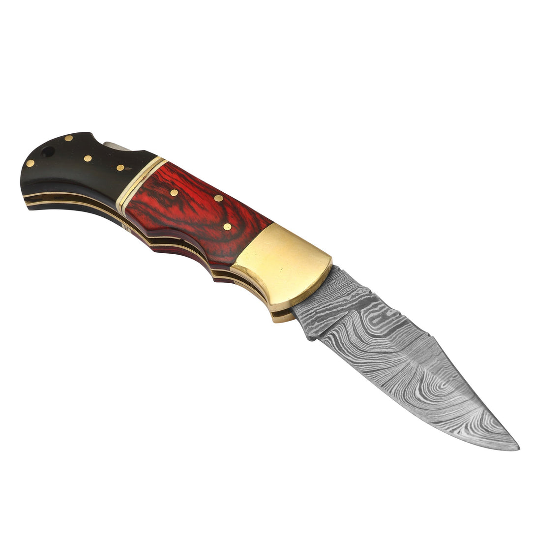 DAMASCEN KNIVES Classic Lockback Folding Knife Wood Handle