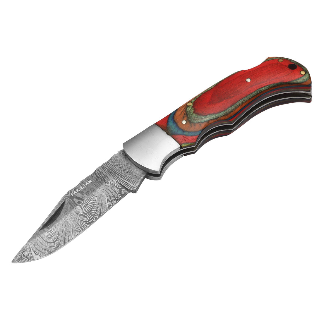 DAMASCEN KNIVES Classic Lockback Folding Knife Wood Handle