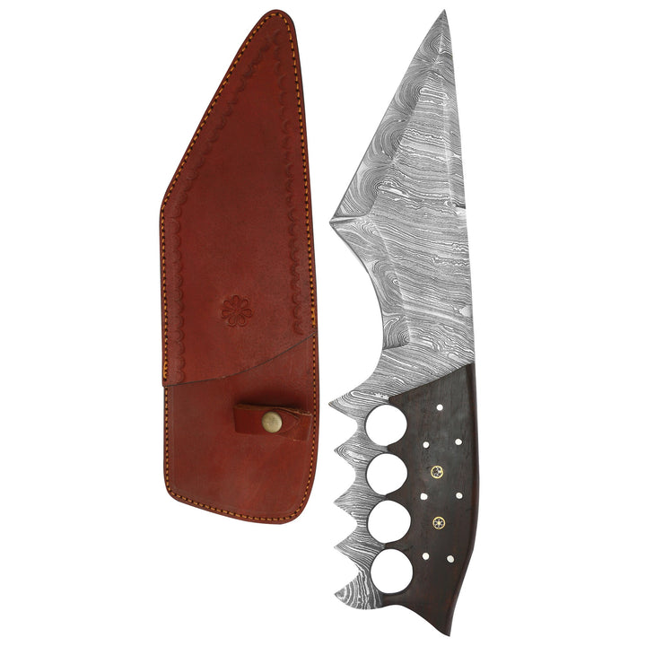 DAMASCEN KNIVES Four-fingered Mid Evil Style Wood Handle