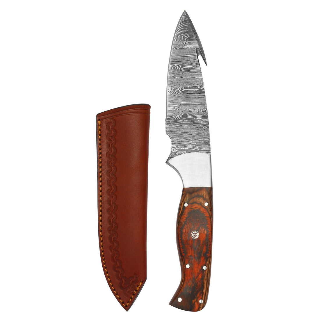 DAMASCEN KNIVES Hunting Knife Fixed Blade with Wood Handle