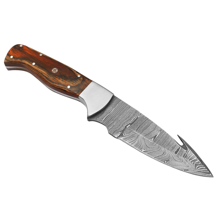 Schrade SCDAM1 Fixed Blade Knife with Damascus Bolster and Mirror Polish  Blade and Leather Sheath 