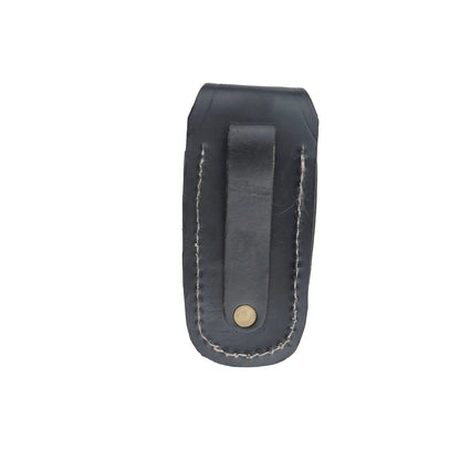 Damascus knife leather sheath with belt loop back view