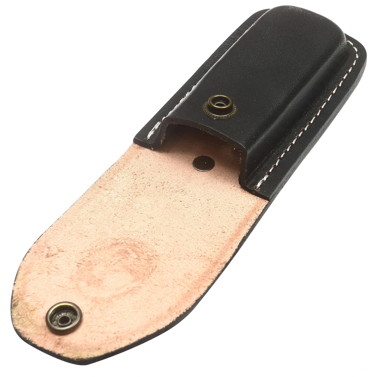 Interior view of cowhide leather sheath designed to snugly fit folding pocket knives