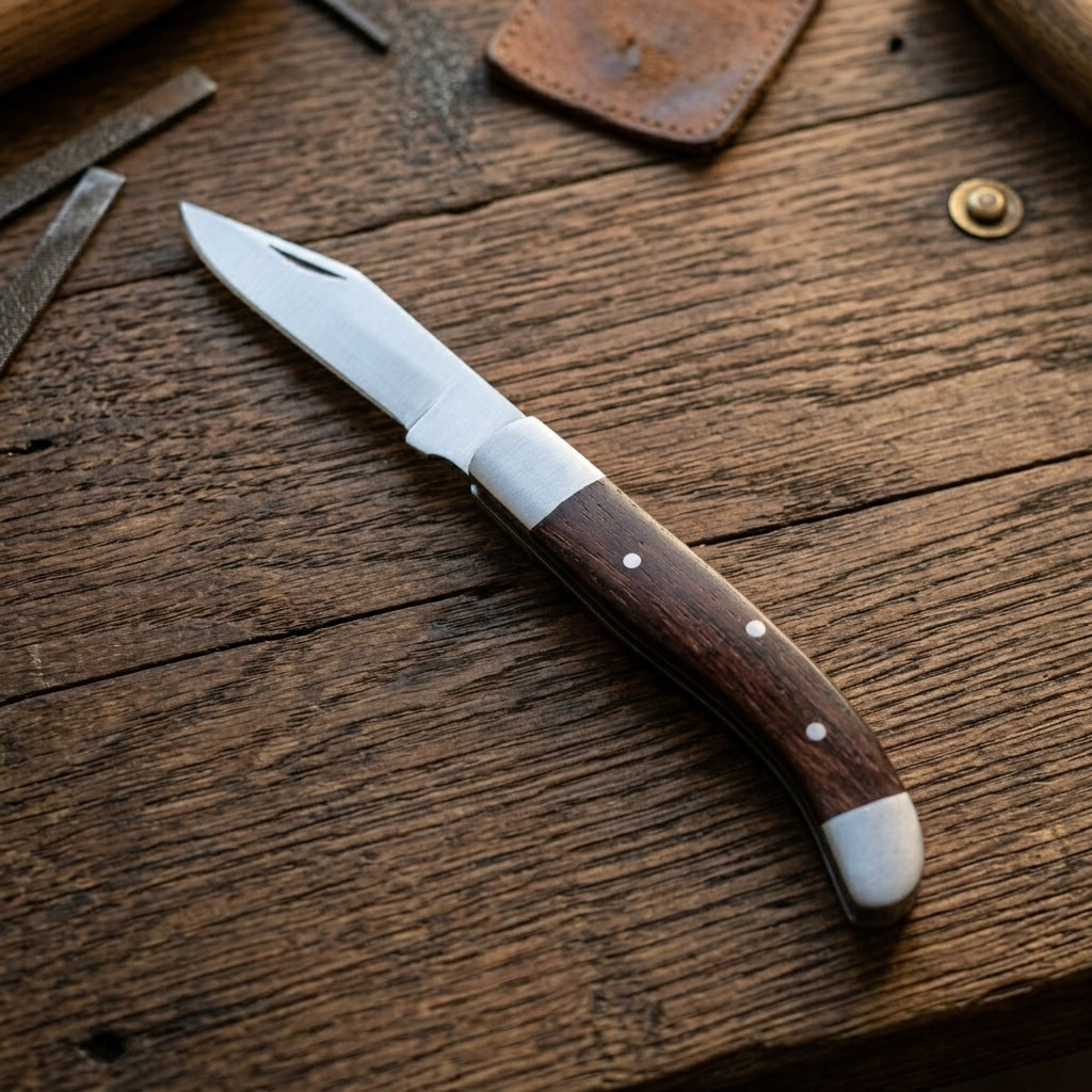 Stainless steel folding pocket knife blade with nail nick
