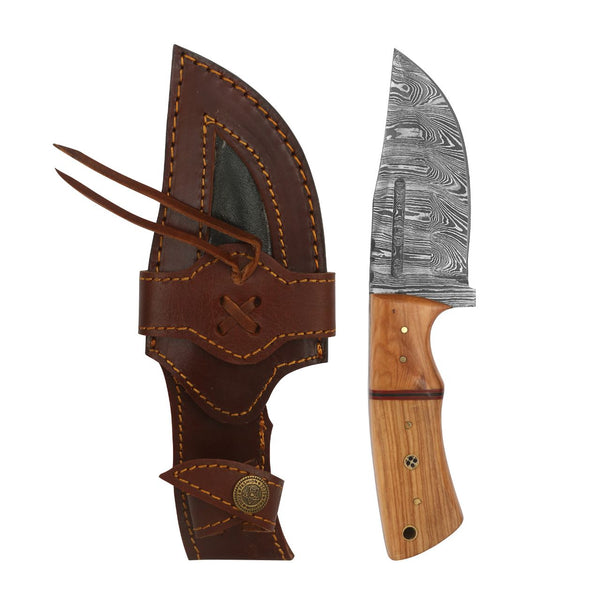 8-Inch Damascus Steel Blade Hunting Knife with English Wood Handle