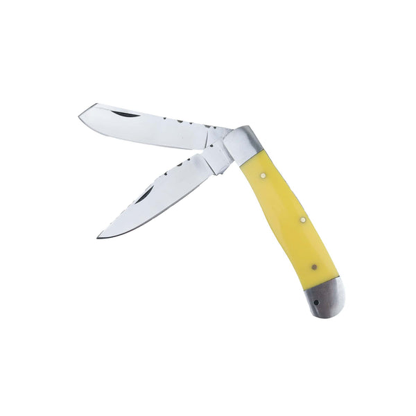 Classic Double Blade American Trapper Knife with Yellow Handle & Sheath