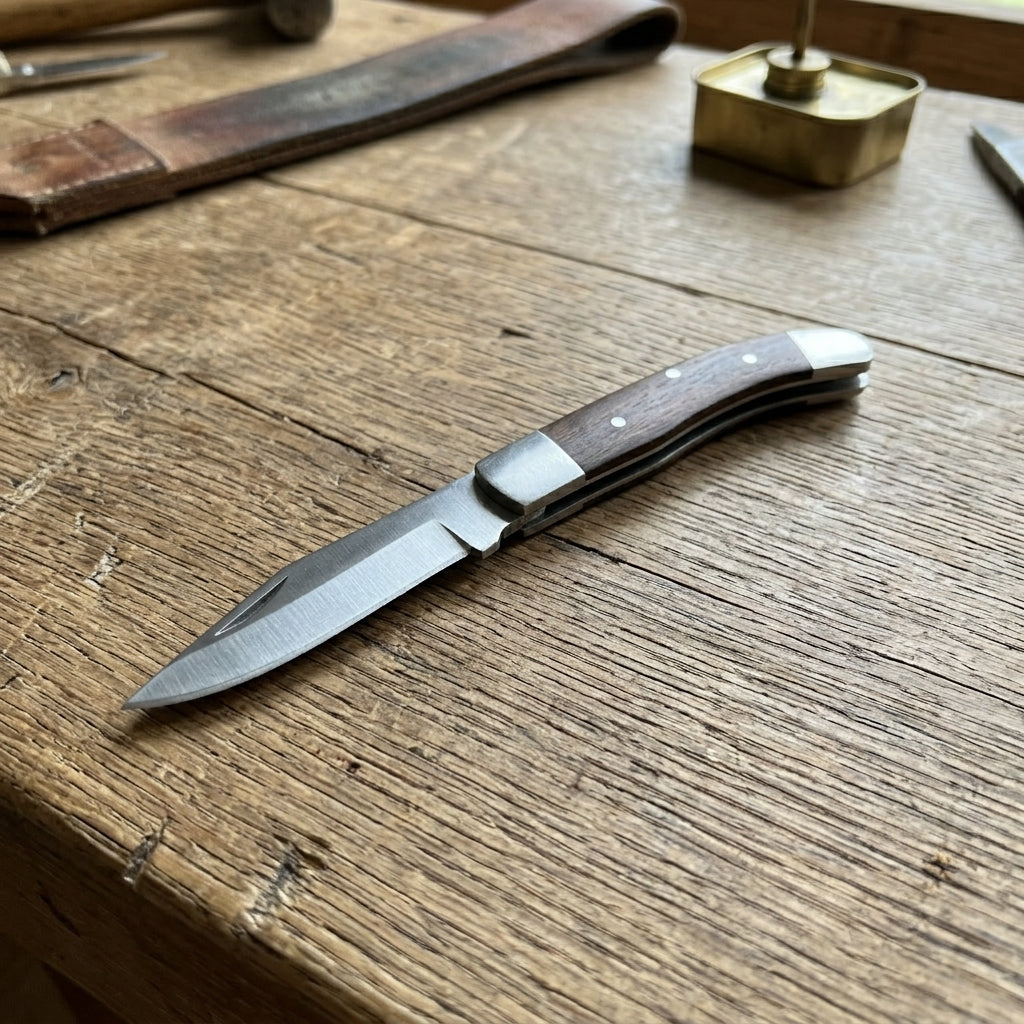 Stainless steel folding pocket knife blade with nail nick
