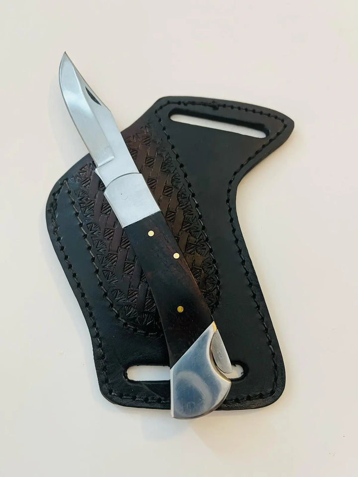 Handcrafted black leather sheath for Puma Classic Lockback Knife