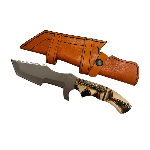 Stainless Steel Fixed Blade Knife – 6.5″ blade Outdoor Hunting & Survival with Bone Handle & Sheath